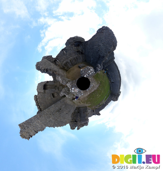 FZ025723-83 Fisheye Carreg Cennen Castle courtyard